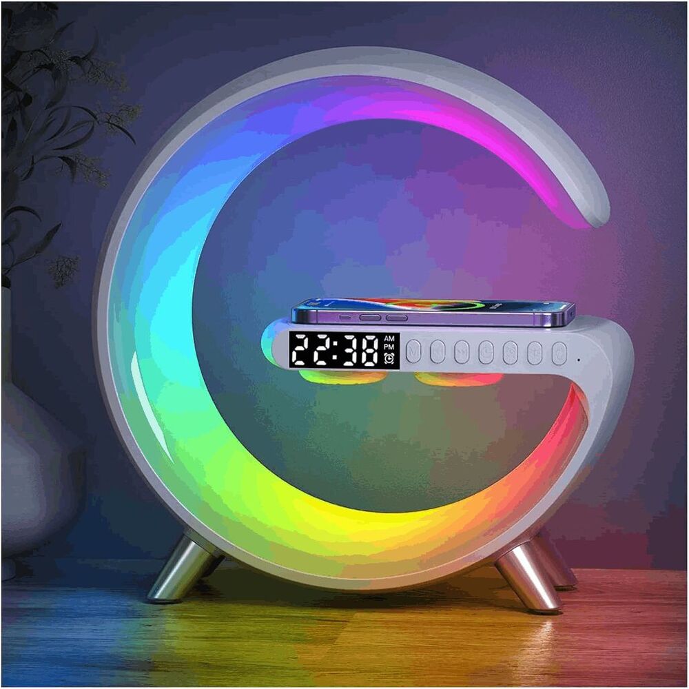 Smart LED G Lamp RGB Light Bluetooth Speaker Wireless Charger Alarm Clock